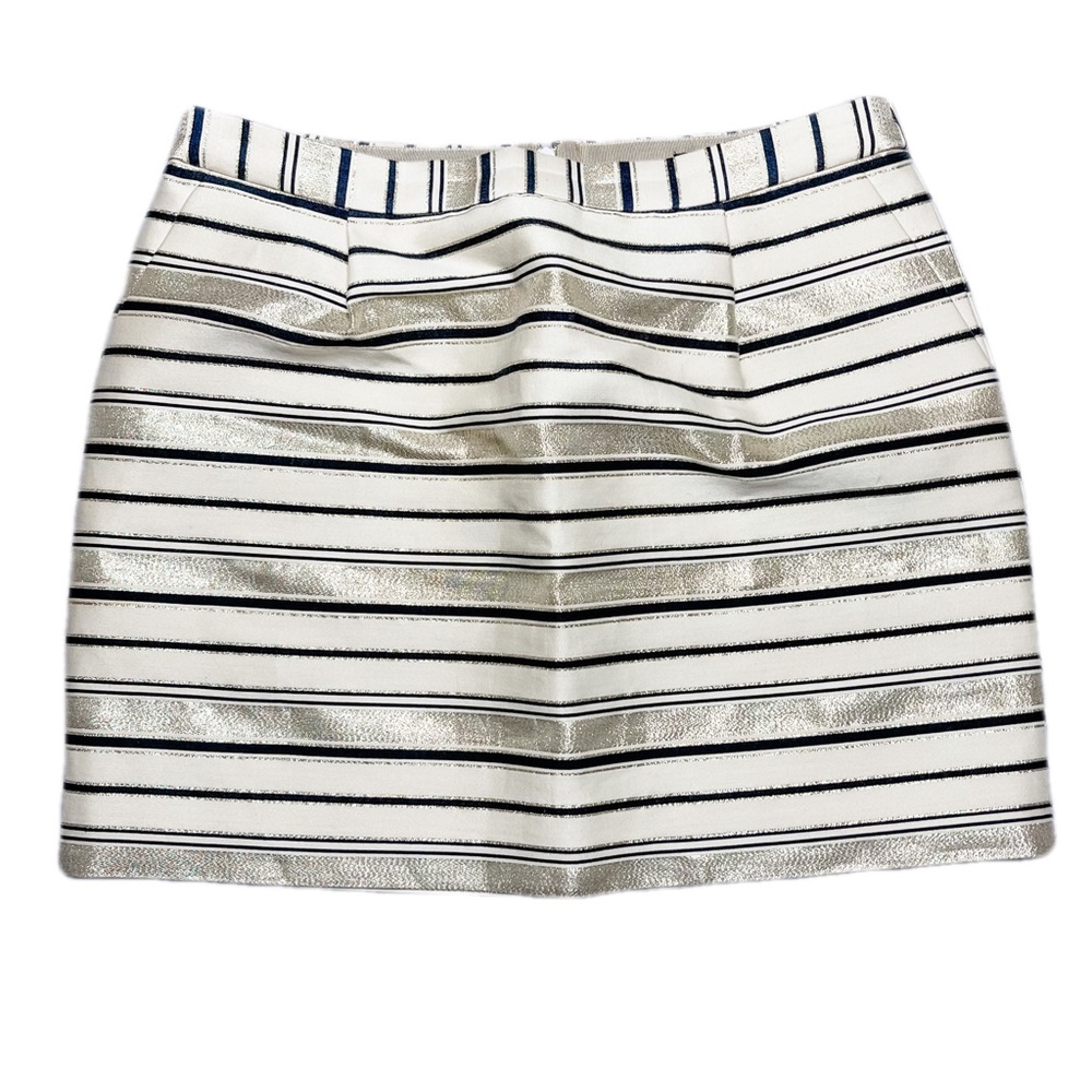 J Crew Silk Blend Gold Tan Black Metallic Striped Lined Mini Skirt 08174 8